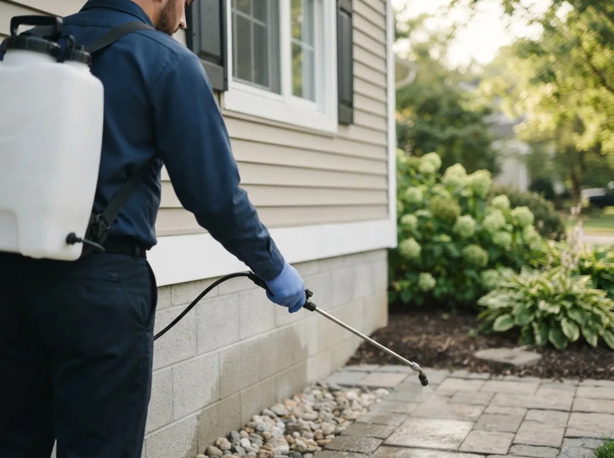 Pest control technician inspecting a home in Pipestone, MN